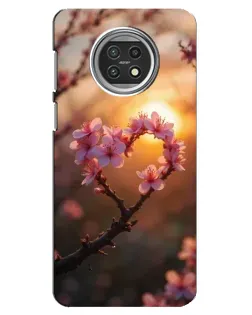 Чохол для Xiaomi Mi 10t Lite з картинкою «Рожевий цвіт  сердечко на тлі заходу»