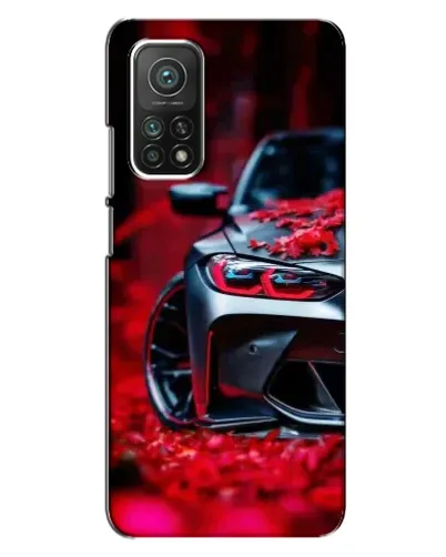 Чехол для Xiaomi Mi 10T с картинкой «Спортивная BMW и цветы»