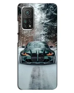 Чехол для Xiaomi Mi 10T с картинкой «BMW в зимнем лесу»