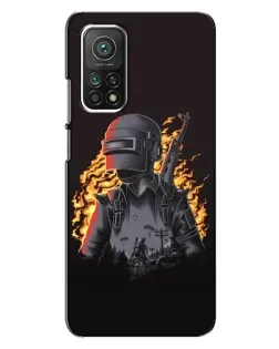 Чехол для Xiaomi Mi 10T с картинкой «PUBG — огненный силуэт»
