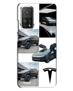 Чехол для Xiaomi Mi 10T с картинкой «Коллаж Cybertruck Tesla»