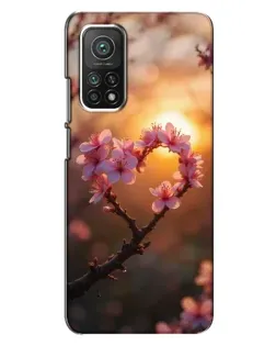 Чохол для Xiaomi Mi 10T з картинкою «Рожевий цвіт  сердечко на тлі заходу»