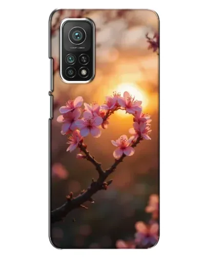 Чехол для Xiaomi Mi 10T с картинкой «Розовый цвет сердце на фоне заката»