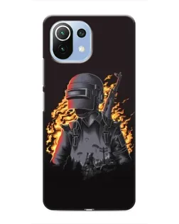 Чехол для Xiaomi Mi 11 Lite с картинкой «PUBG — огненный силуэт»