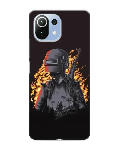 Чехол для Xiaomi Mi 11 Lite с картинкой «PUBG — огненный силуэт»