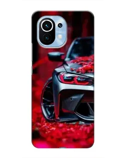 Чехол для Xiaomi Mi 11 с картинкой «Спортивная BMW и цветы»