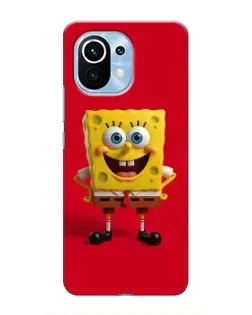 Чехол для Xiaomi Mi 11 с картинкой «Спанч Боб на красном»