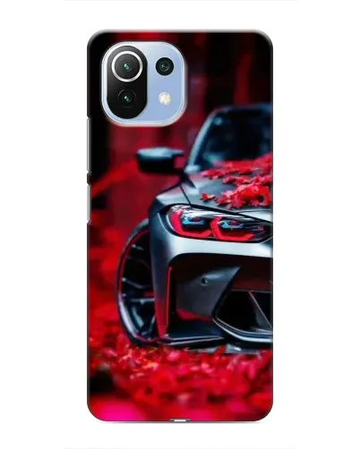 Чехол для Xiaomi Mi 11i с картинкой «Спортивная BMW и цветы»