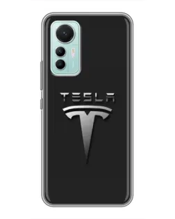 Чехол для Xiaomi Mi 12 Lite с картинкой «Стальной логотип Tesla»