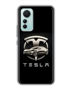 Чехол для Xiaomi Mi 12 Lite с картинкой «Tesla — серебристое авто»