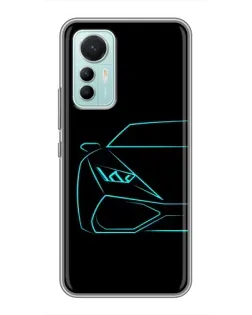 Чехол для Xiaomi Mi 12 Lite с картинкой «Голубой силуэт Lamborghini»
