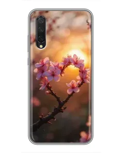 Чехол для Xiaomi Mi 9 Lite с картинкой «Розовый цвет сердце на фоне заката»
