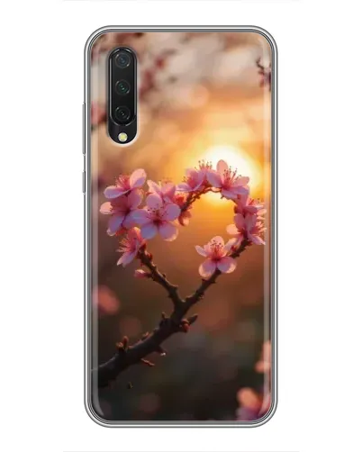 Чехол для Xiaomi Mi 9 Lite с картинкой «Розовый цвет сердце на фоне заката»