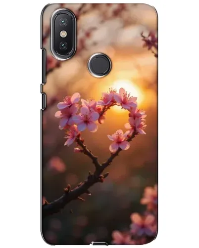 Чохол для Xiaomi Mi A2 Lite з картинкою «Рожевий цвіт  сердечко на тлі заходу»