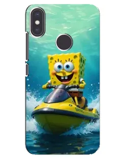 Чехол для Xiaomi Mi A2 с картинкой «Спанч Боб на гидроцикле»