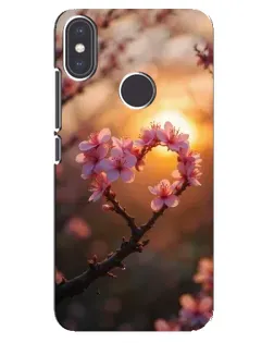 Чехол для Xiaomi Mi A2 с картинкой «Розовый цвет сердце на фоне заката»