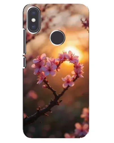 Чехол для Xiaomi Mi A2 с картинкой «Розовый цвет сердце на фоне заката»