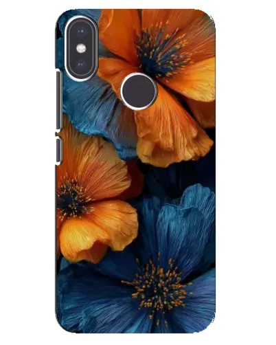 Чехол для Xiaomi Mi A2 с картинкой «Яркая сине-оранжевая флора»