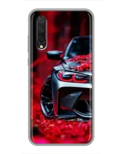 Чехол для Xiaomi Mi A3 с картинкой «Спортивная BMW и цветы»