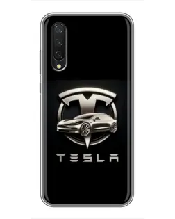 Чехол для Xiaomi Mi A3 с картинкой «Tesla — серебристое авто»