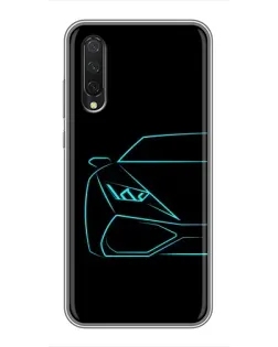 Чехол для Xiaomi Mi A3 с картинкой «Голубой силуэт Lamborghini»