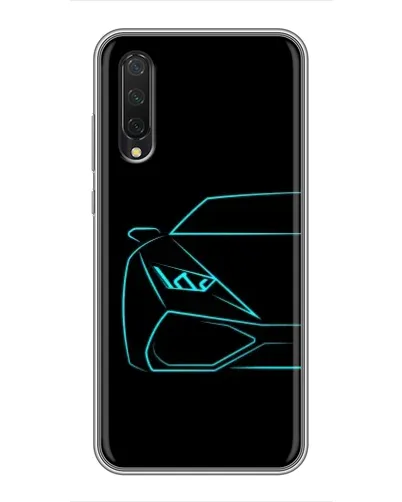 Чехол для Xiaomi Mi A3 с картинкой «Голубой силуэт Lamborghini»