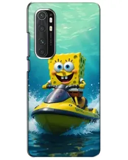 Чехол для Xiaomi Mi Note 10 Lite с картинкой «Спанч Боб на гидроцикле»