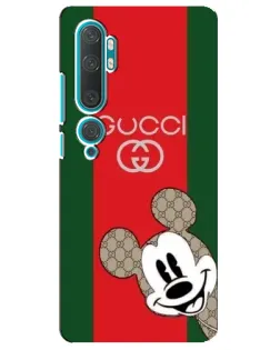 Чехол для Xiaomi Mi Note 10 с картинкой «Gucci — полосы и Микки»