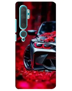 Чехол для Xiaomi Mi Note 10 с картинкой «Спортивная BMW и цветы»