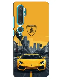 Чехол для Xiaomi Mi Note 10 с картинкой «Желтый Lamborghini город»