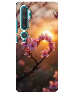 Чохол для Xiaomi Mi Note 10 з картинкою «Рожевий цвіт  сердечко на тлі заходу»