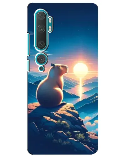 Чехол для Xiaomi Mi Note 10 с картинкой «Закат солнца с капибарой»