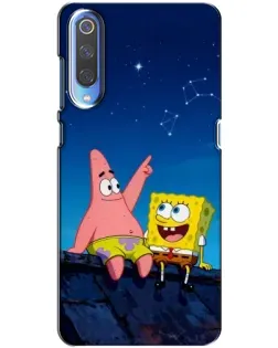 Чехол для Xiaomi Mi 9 с картинкой «Губка Боб и Патрик ночью»