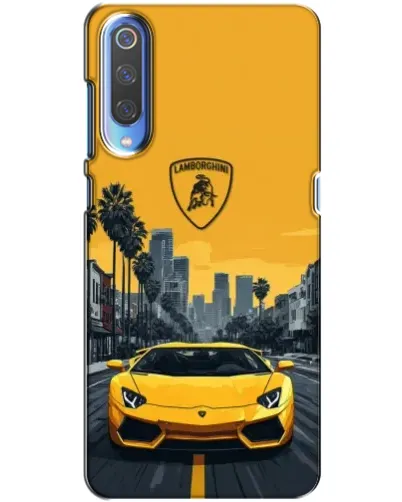 Чохол для Xiaomi Mi 9 з картинкою «Жовтий Lamborghini місто»