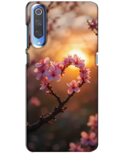Чохол для Xiaomi Mi 9 з картинкою «Рожевий цвіт  сердечко на тлі заходу»