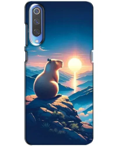 Чехол для Xiaomi Mi 9 с картинкой «Закат солнца с капибарой»