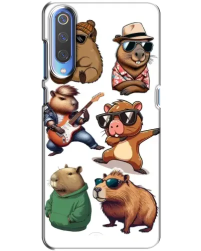 Чехол для Xiaomi Mi 9 с картинкой «Крутые капибары музыканты»