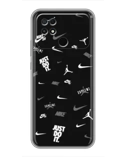 Чехол для Xiaomi POCO C40 с картинкой «Nike Black Pattern»