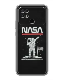 Чехол для Xiaomi POCO C40 с картинкой «NASA — шагаем по Луне»