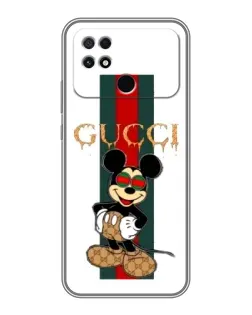 Чехол для Xiaomi POCO C40 с картинкой «Микки Маус Gucci — полосы»