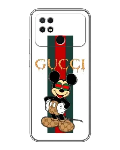 Чехол для Xiaomi POCO C40 с картинкой «Микки Маус Gucci — полосы»