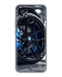 Чехол для Xiaomi POCO C40 с картинкой «Колесо BMW вблизи»