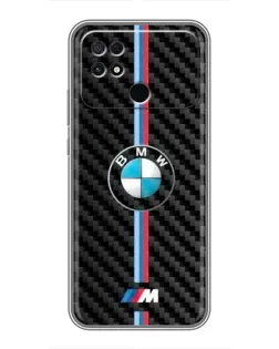 Чехол для Xiaomi POCO C40 с картинкой «Эмблема BMW и карбон»