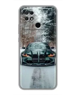 Чехол для Xiaomi POCO C40 с картинкой «BMW в зимнем лесу»