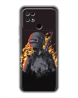 Чехол для Xiaomi POCO C40 с картинкой «PUBG — огненный силуэт»