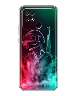 Чехол для Xiaomi POCO C40 с картинкой «PUBG — огненный воин»