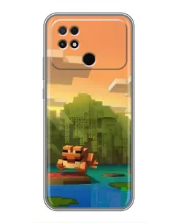 Чехол для Xiaomi POCO C40 с картинкой «Майнкрафт закат солнца»