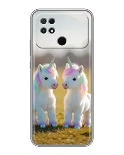 Чехол для Xiaomi POCO C40 с картинкой «Пара единорогов»