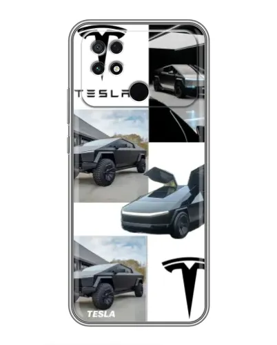 Чохол для Xiaomi POCO C40 з картинкою «Колаж Cybertruck Tesla»