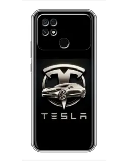 Чохол для Xiaomi POCO C40 з картинкою «Tesla — срібне авто»